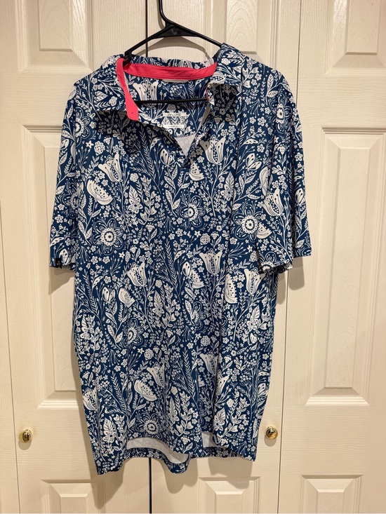 Swannies Golf Other - Men's Navy Floral Polo with Pink Contrast Trim